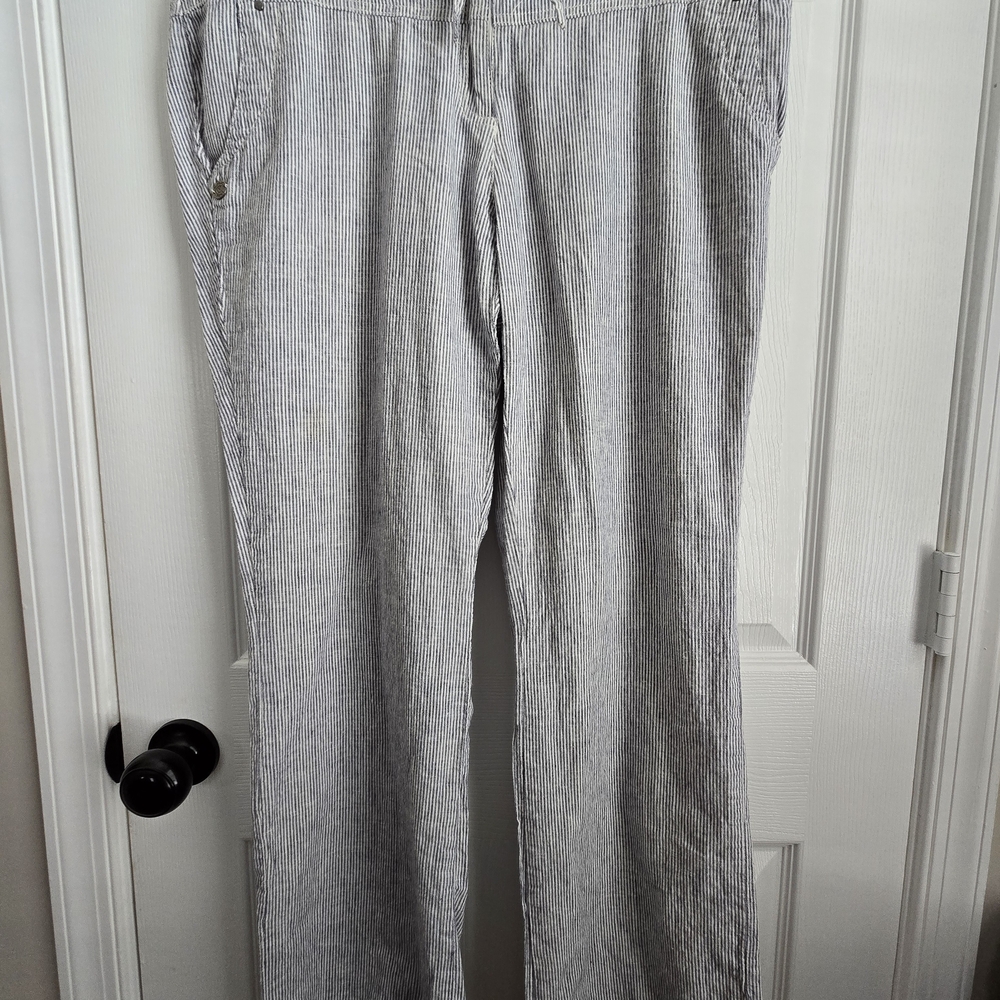 Dalia Women's Blue and White Striped Wide Leg Linen Pants